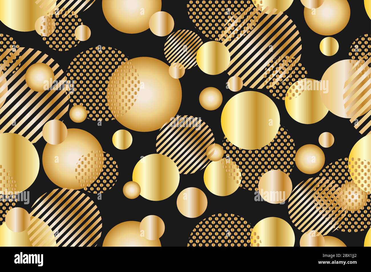 Seamless pattern of golden dots and geometric circle modern on black ...