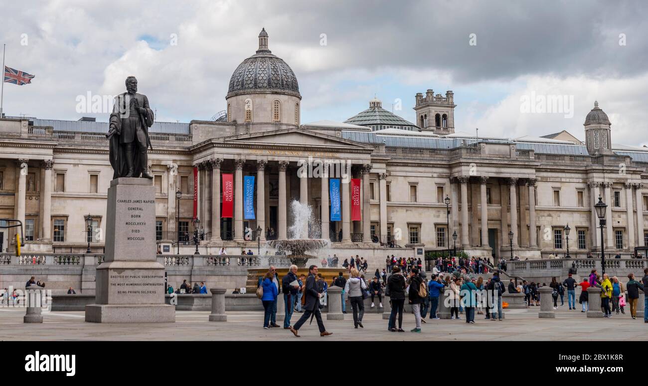 Trafalgar Square, National Gallery and statue of British General Charles James Napier, London, England, Great Britain Stock Photo