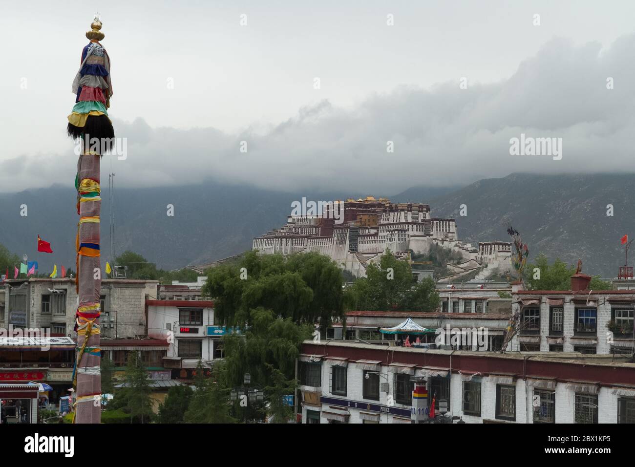 Lhasa, Tibet / China - August 20, 2012: overlooking The Potala Monastery from the rooftop of Jokhang temple Stock Photo