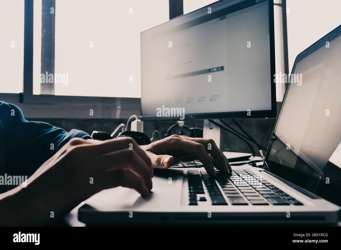 Close up of Male hands using computer on the desk Stock Photo - Alamy