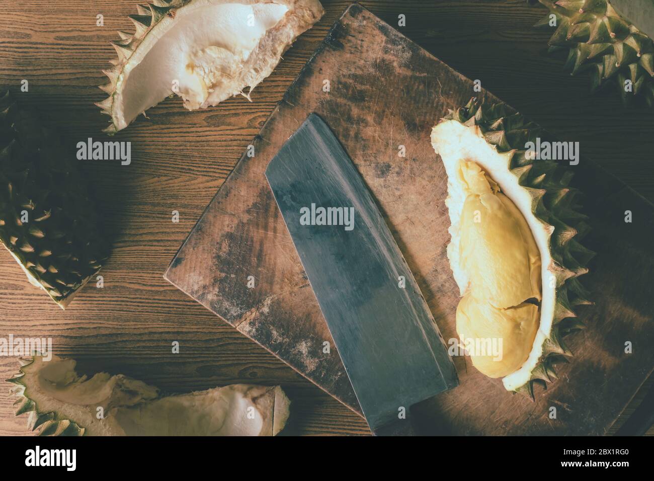 King of fruits, Durian with knife on wooden background Stock Photo - Alamy