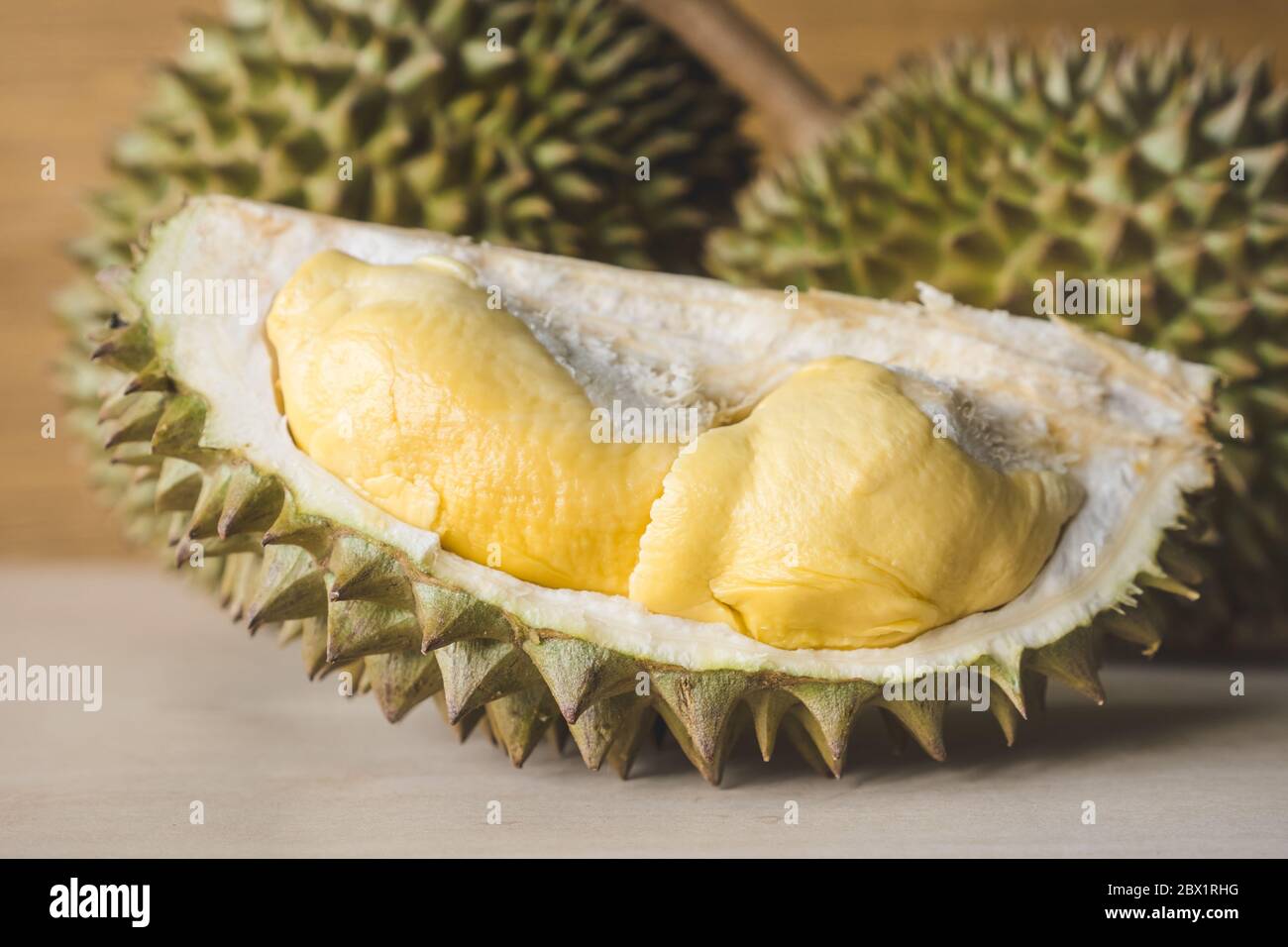 King of fruits, Durian on wooden background Stock Photo - Alamy