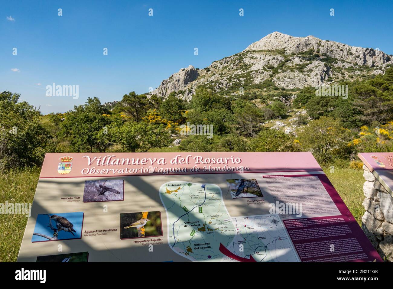 Information board at Sierra de Camarolos, Hondonero, Villanueva del Rosario, Andalusia, Southern Spain Stock Photo