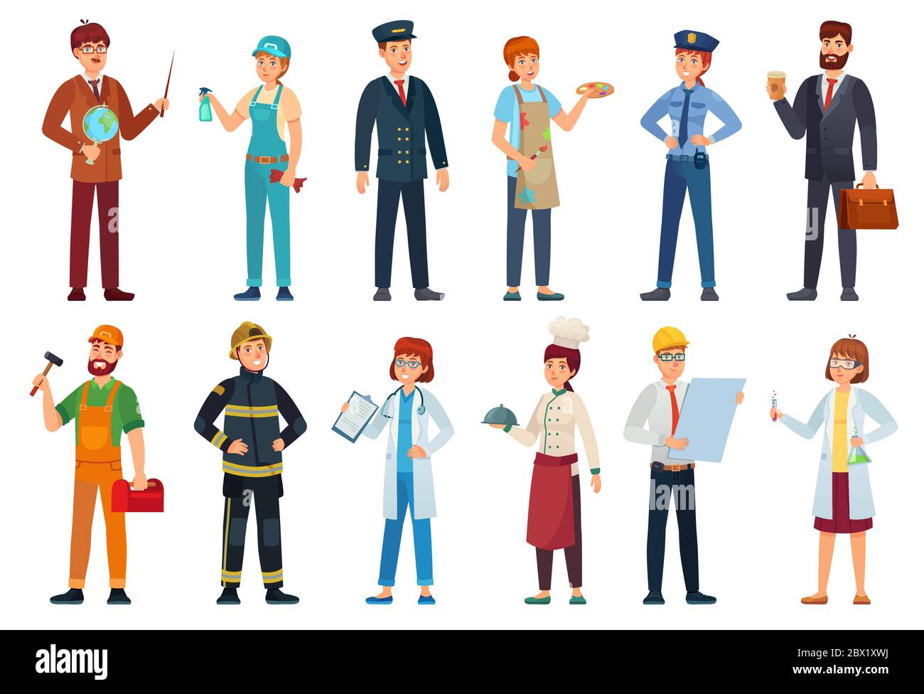 Professional workers. Different jobs professionals, labor people and workers cartoon vector illustration set Stock Vector