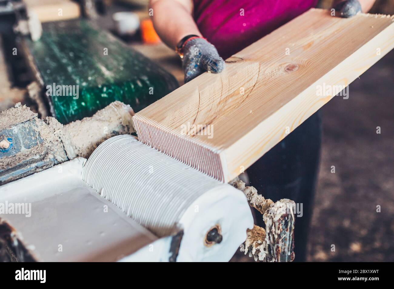 Fileting Wood Process Wood processing at the sawmill - woodworking industry - gluing Stock ...
