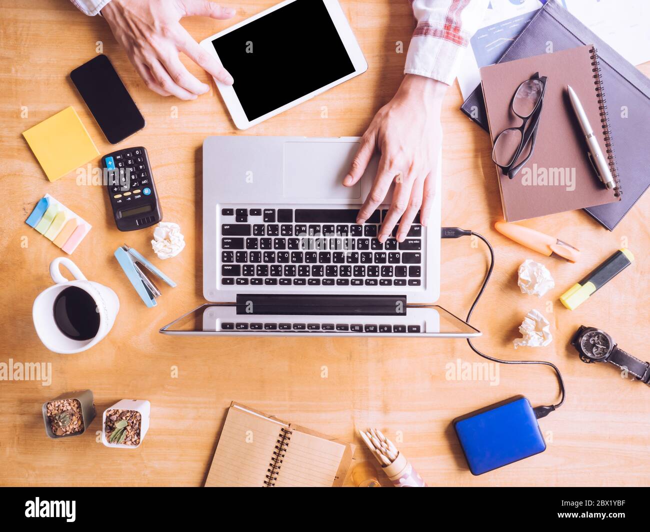 Top view office desk male hi-res stock photography and images - Alamy