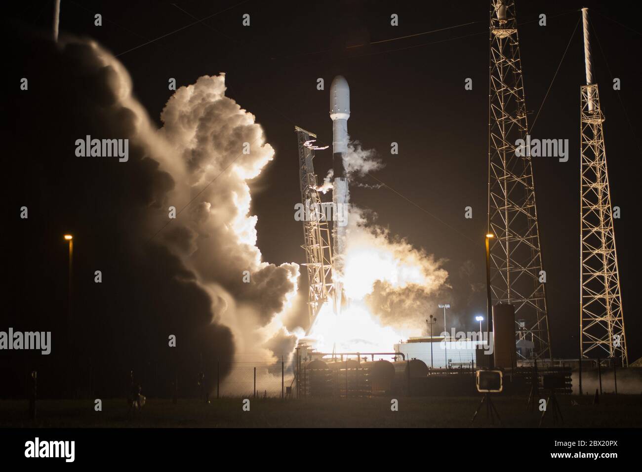 Four days after launching the first manned mission, another SpaceX Falcon 9 rocket boosts the company's Starlink satellites to orbit from the Cape Canaveral Air Force Station on Wednesday, June 3, 2020. Photo by Joe Marino/UPI Credit: UPI/Alamy Live News Stock Photo