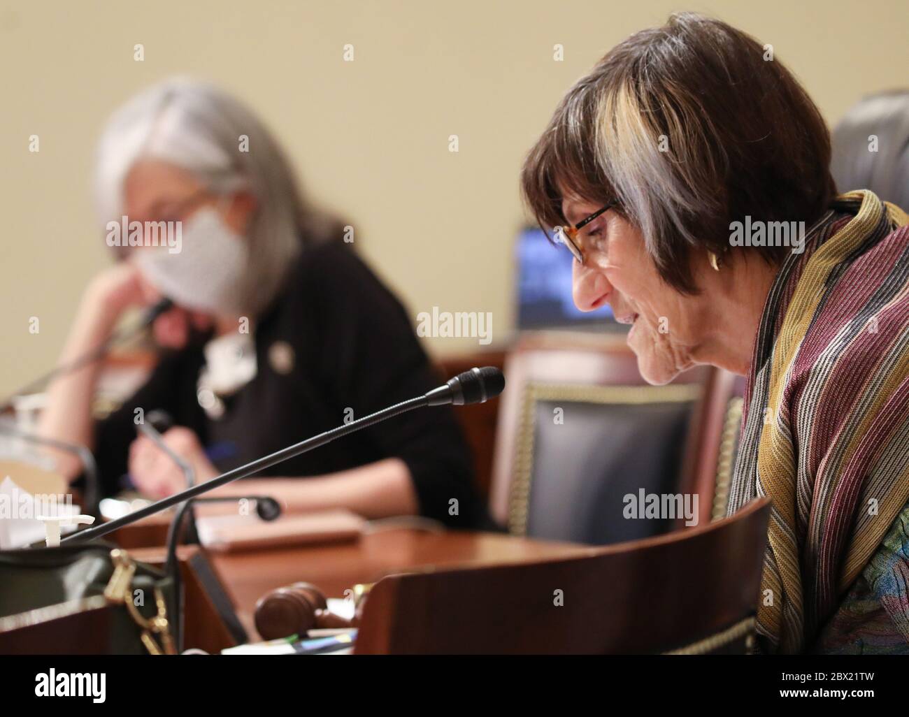 Washington, United States. 04th June, 2020. Chairwoman Rosa DeLauro speaks as Director of the Centers for Disease Control and Prevention Robert Redfield testifies when Labor, Health and Human Services, Education and Related Agencies Subcommittee holds a hearing on 'COVID-19 Response on Capitol Hill in Washington, DC on Thursday, June 4, 2020. Photo by Tasos Katopodis/UPI Credit: UPI/Alamy Live News Stock Photo