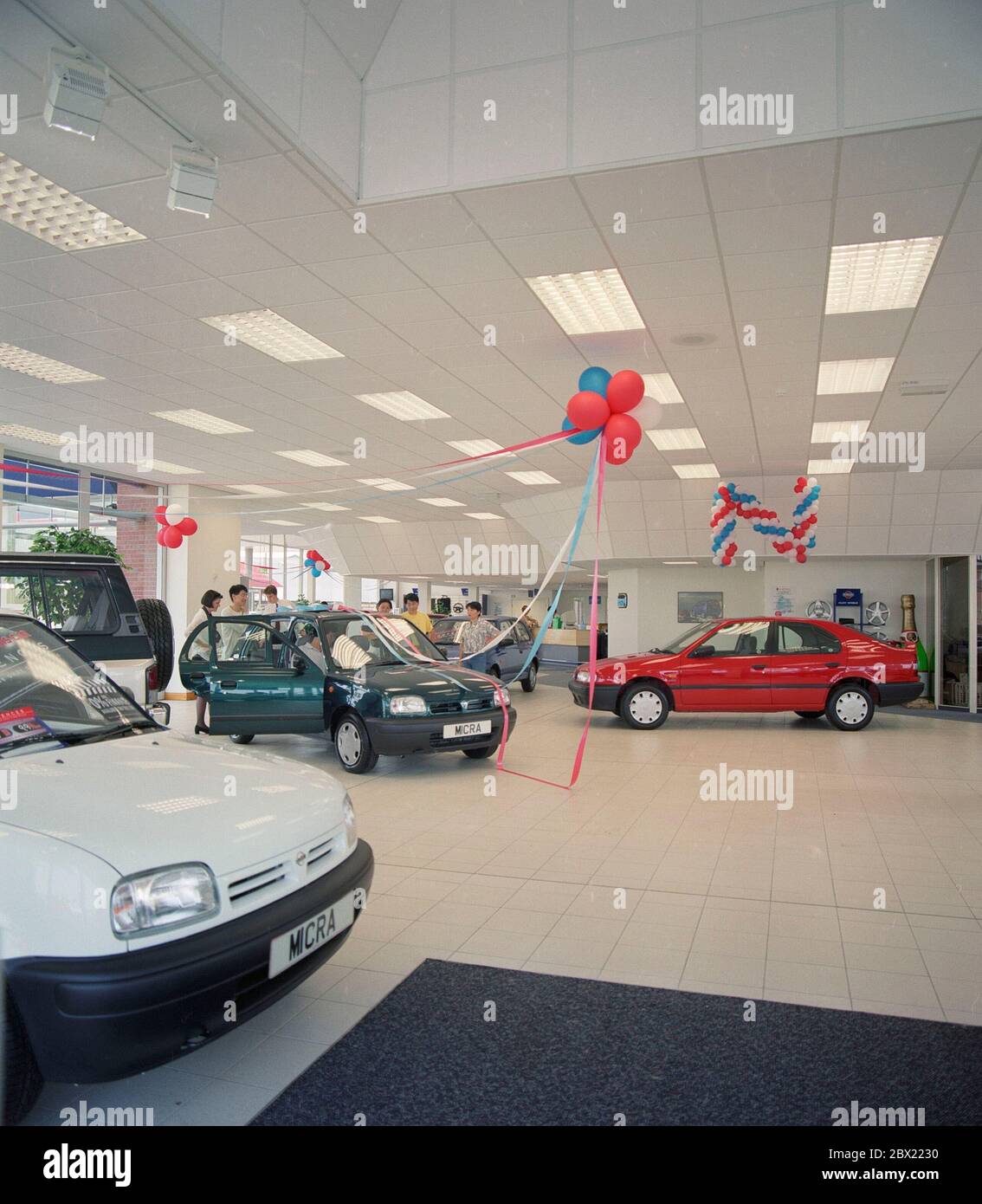 1995, Nissan Car dealership at Manchester, north west England, UK Stock
