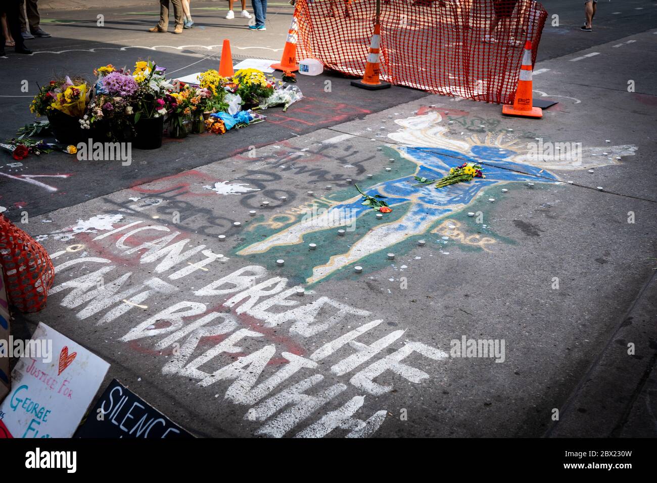 Minneapolis, Minnesota / USA - June 4 2020: The crime scene where police officer Chauvin killed George Floyd at Cup Foods and Black Lives Matter prote Stock Photo