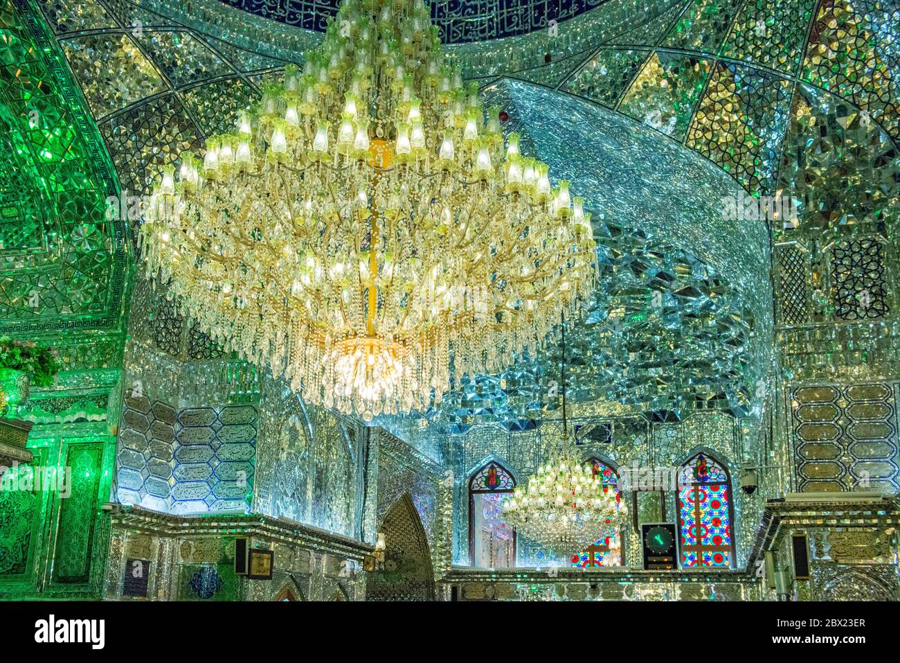 Aramgah-e Shah-e Cheragh Shrine in Shiraz, Iran.Sayyed Mir Ahmad, one of Imam Reza’s 17 brothers, was hunted down and killed by the caliphate on this Stock Photo