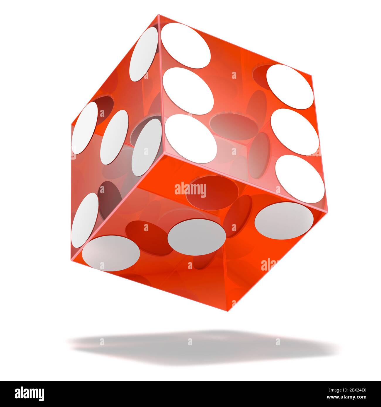 Dice die thrown on a white background. Gambling. Gamble. Motion blur. Red white spots. Stock Photo