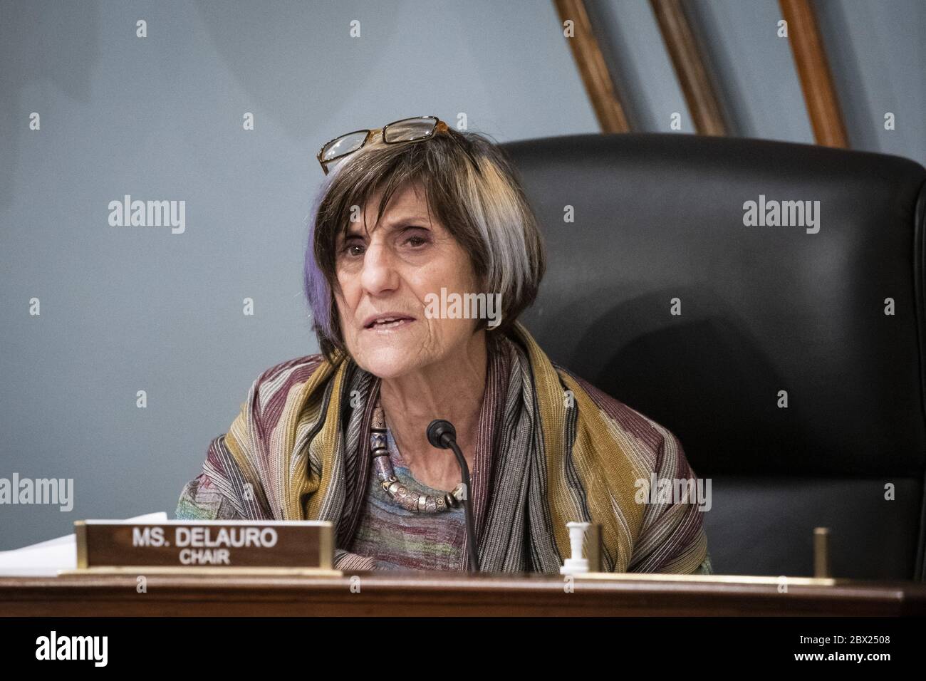 Washington, United States. 04th June, 2020. Representative Rosa DeLauro, a Democrat from Connecticut and chairwoman of the House Appropriations Subcommittee on Labor, Health and Human Services, Education, and Related Agencies, speaks during a hearing on Capitol Hill in Washington, DC on Thursday, June 4, 2020. Pool photo by Al Drago/UPI Credit: UPI/Alamy Live News Stock Photo
