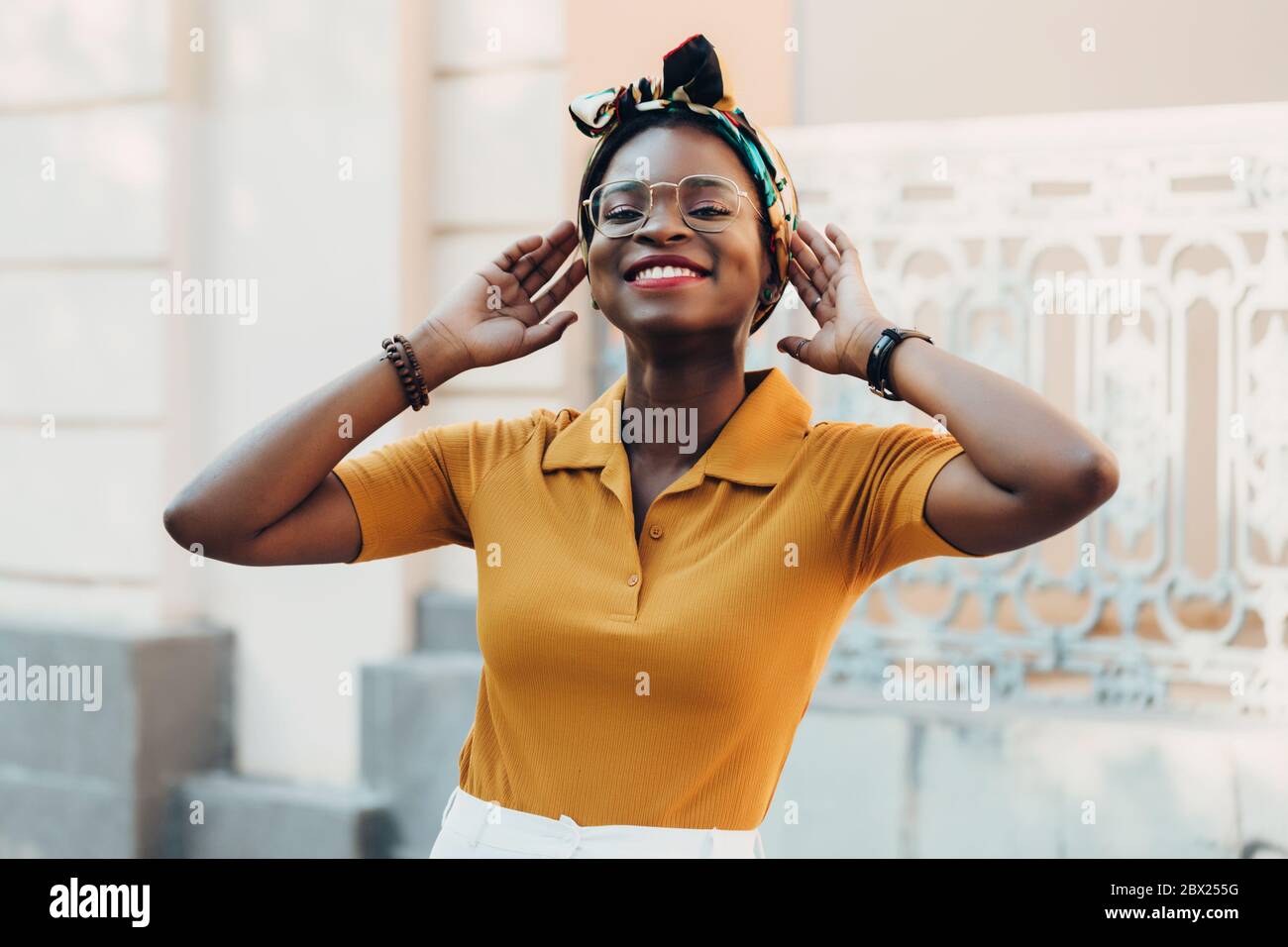 Elegant black girl with glasses, a 