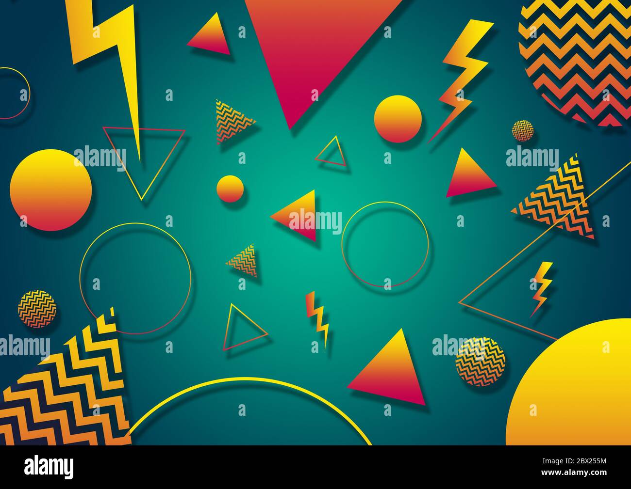 A green yellow and orange retro vaporwave 90 s style random geometric