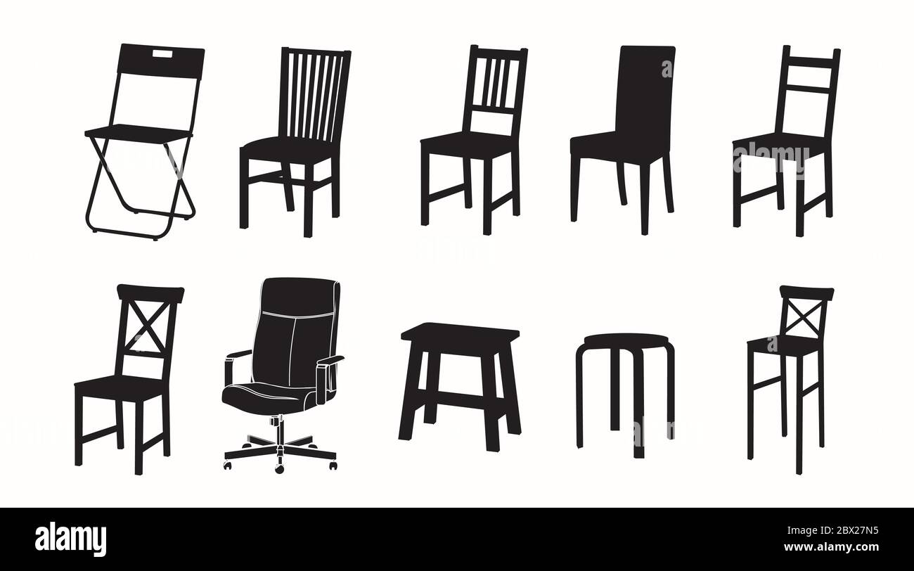 Vector Isolated Set of Different Chairs in Black and White Stock Vector ...