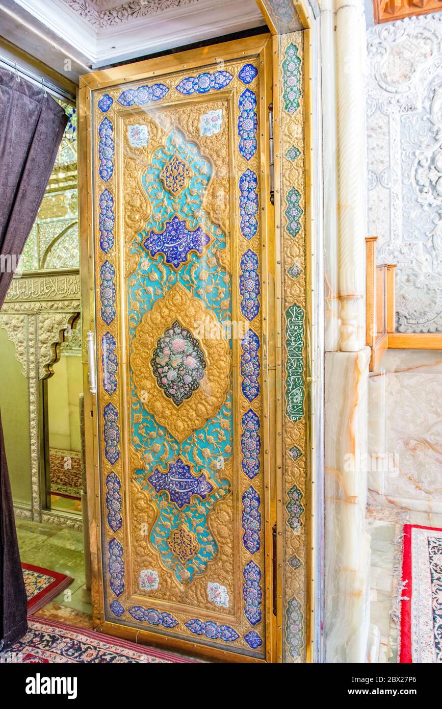 Aramgah-e Shah-e Cheragh Shrine in Shiraz, Iran.Sayyed Mir Ahmad, one of Imam Reza’s 17 brothers, was hunted down and killed by the caliphate on this Stock Photo