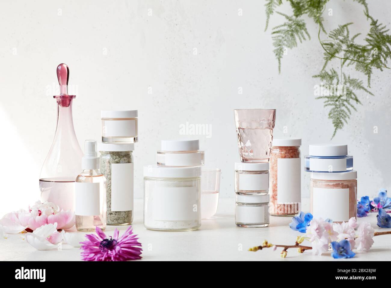 Still life display of skin care products Stock Photo