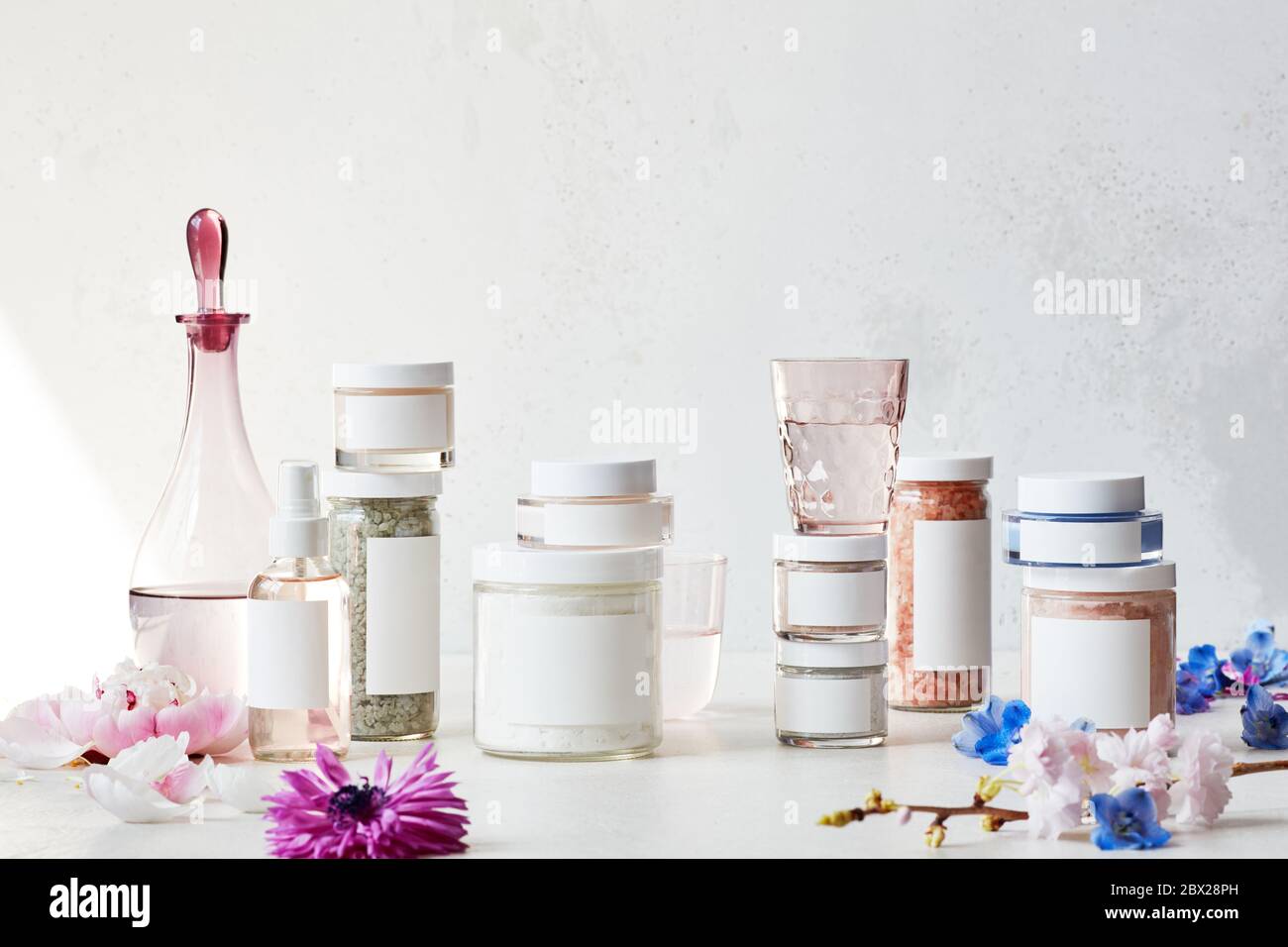 Still life display of skin care products Stock Photo