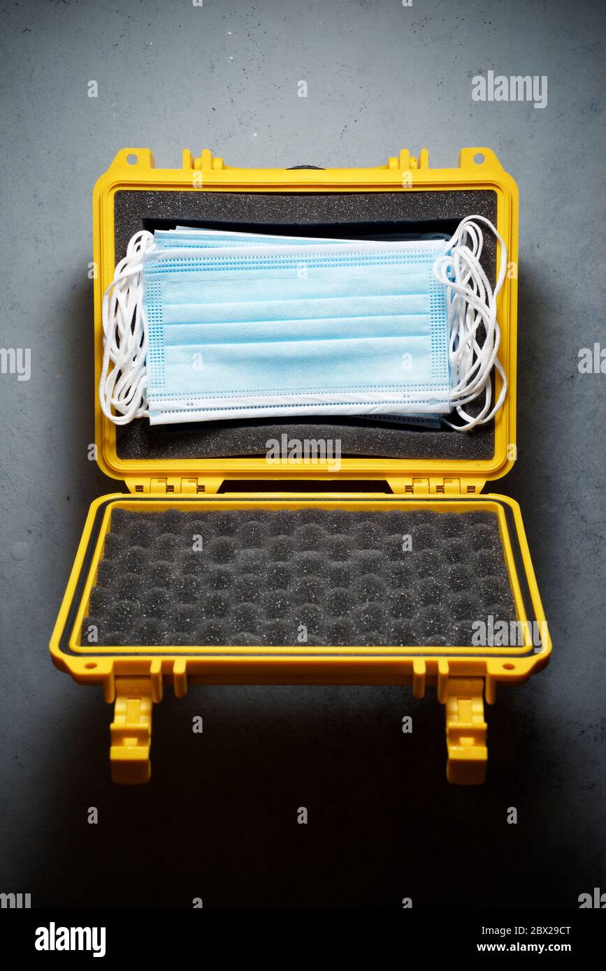 Surgical masks in a waterproof plastic box Stock Photo Alamy