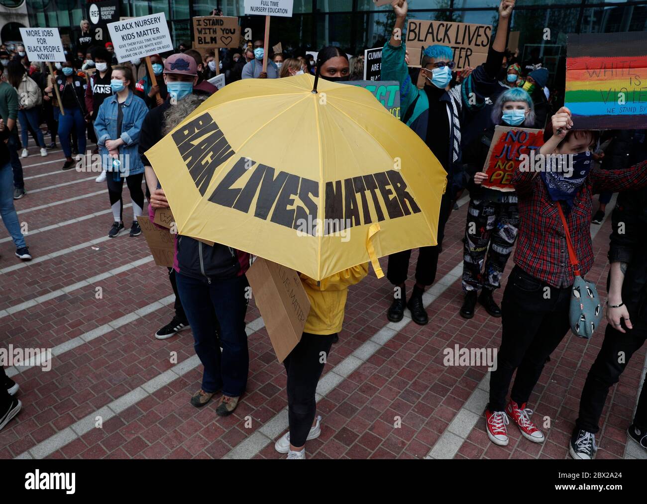 Birmingham, West Midlands, UK. 4th June 2020. Protesters attend a 'Black lives matter' demonstration following the death of American George Floyd while in the custody of Minneapolis police. Credit Darren Staples/Alamy Live News. Stock Photo