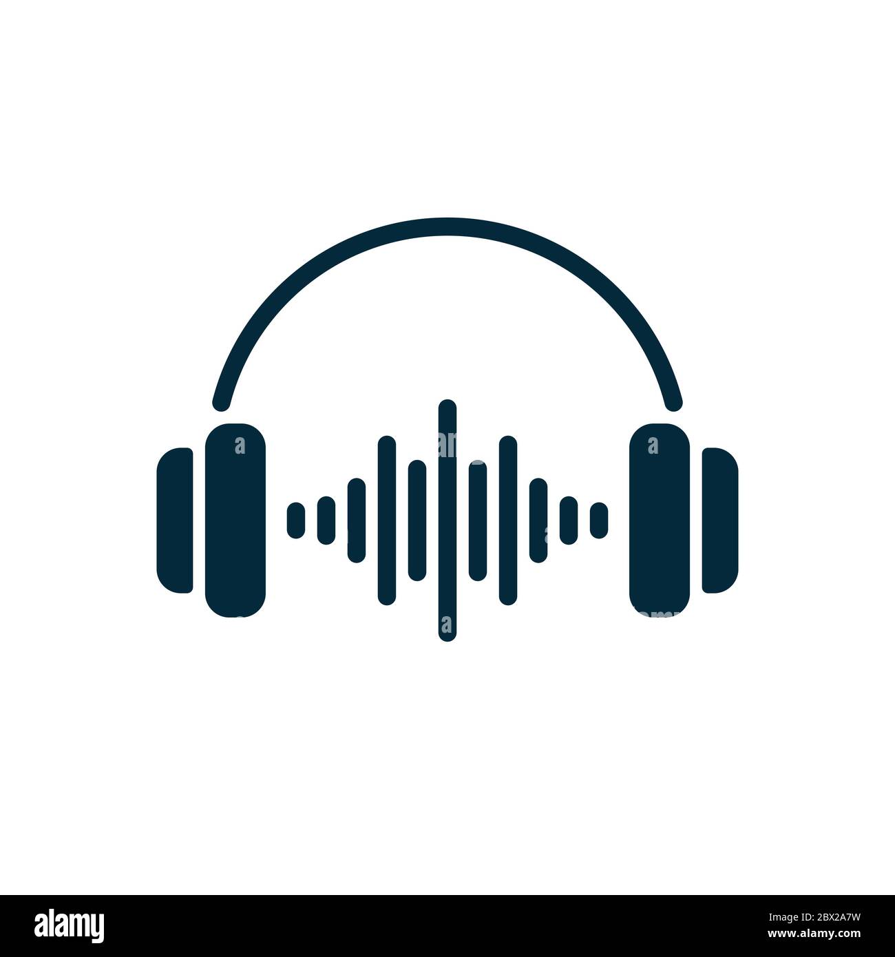 Headphones and sound waves on white background. Flat vector headphones