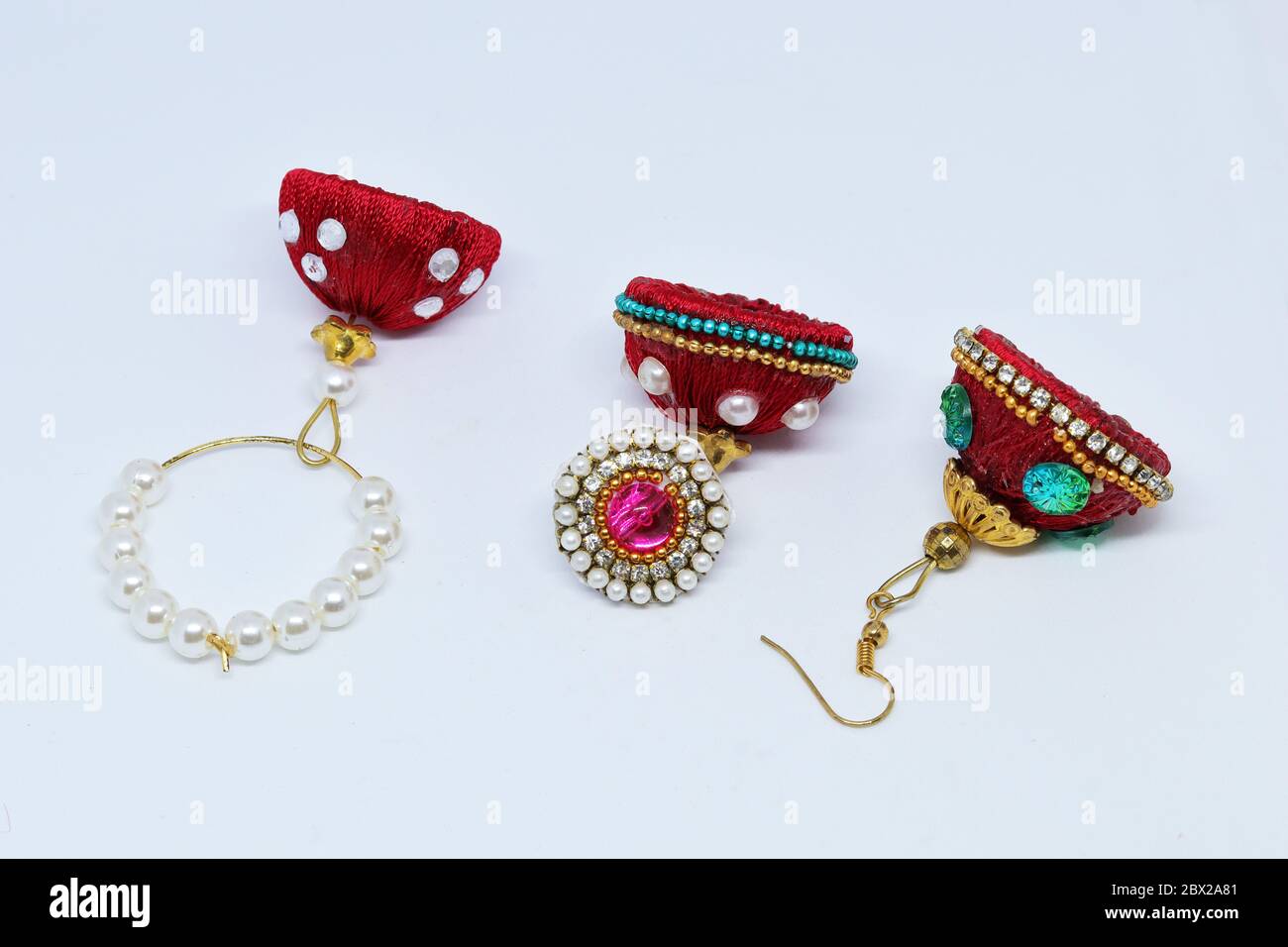 Hand made colorful Earring with White background Stock Photo