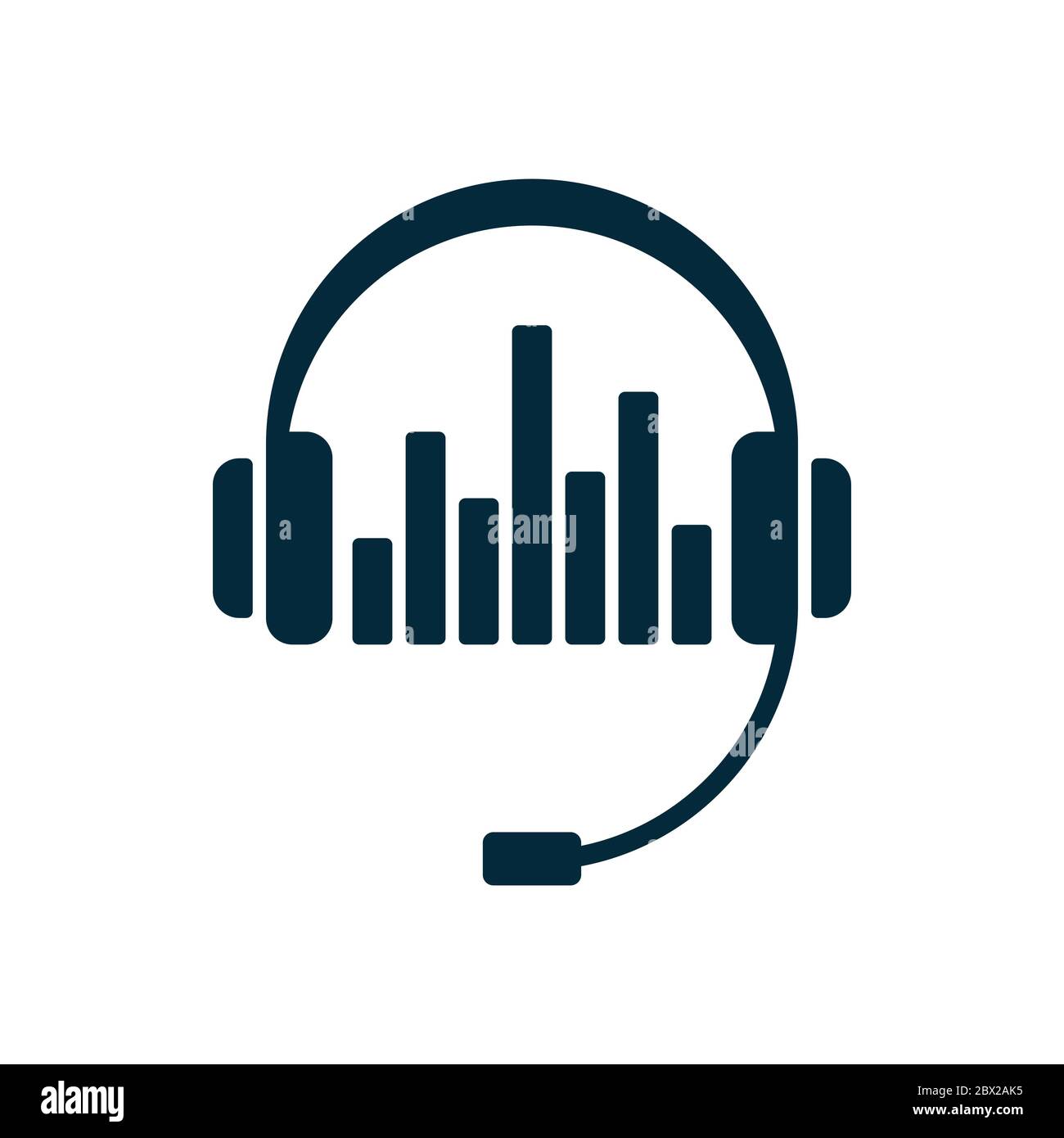 Headphones and sound waves on white background. Flat vector headphones