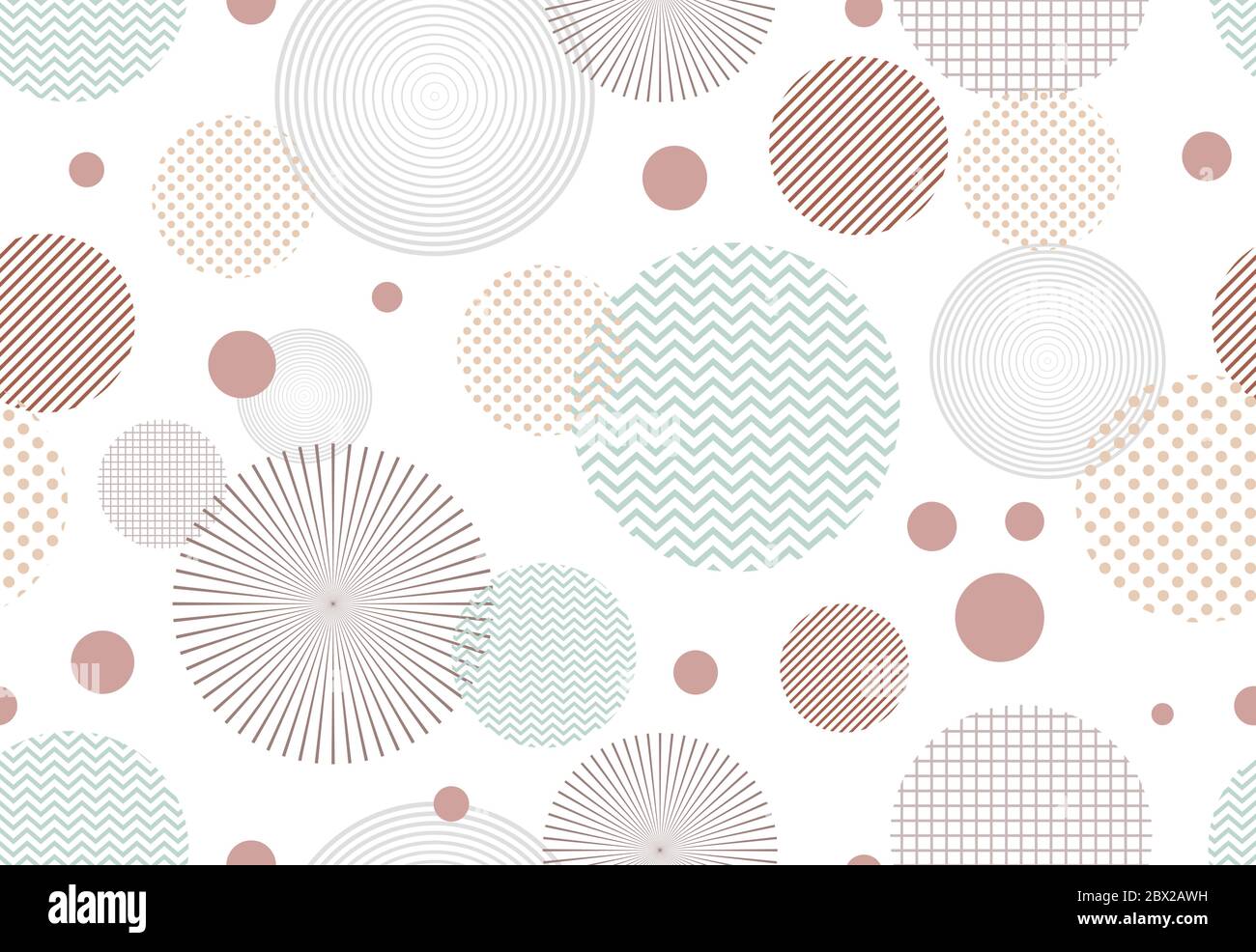 Seamless pattern of abstract elements on circle shape on white background Stock Vector