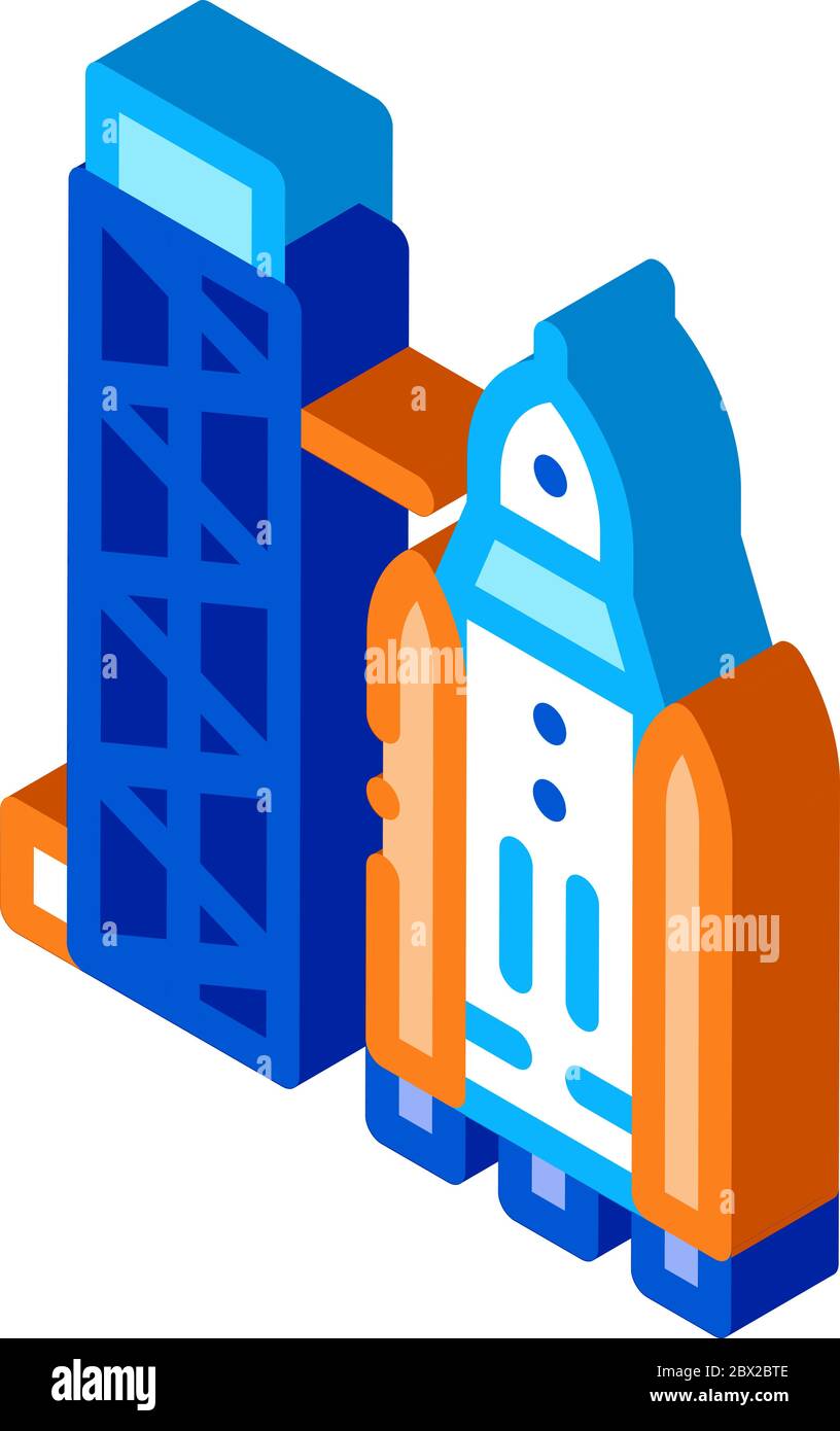 Tower With Space Ship isometric icon vector illustration Stock Vector