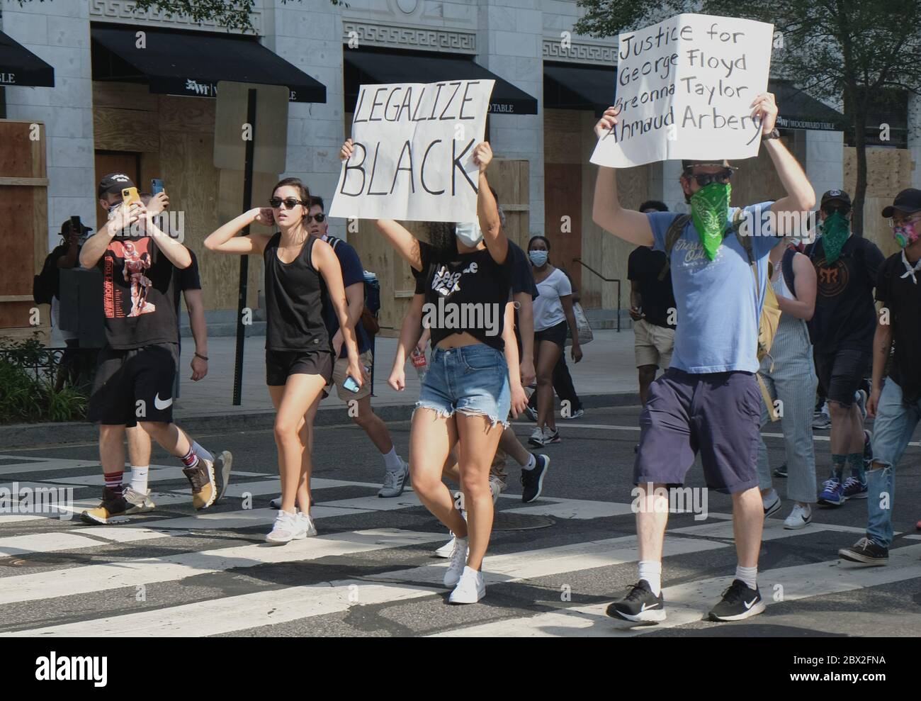 Protesters protest the death of George Floyd in Washington, D.C. blocks from The White House. Stock Photo