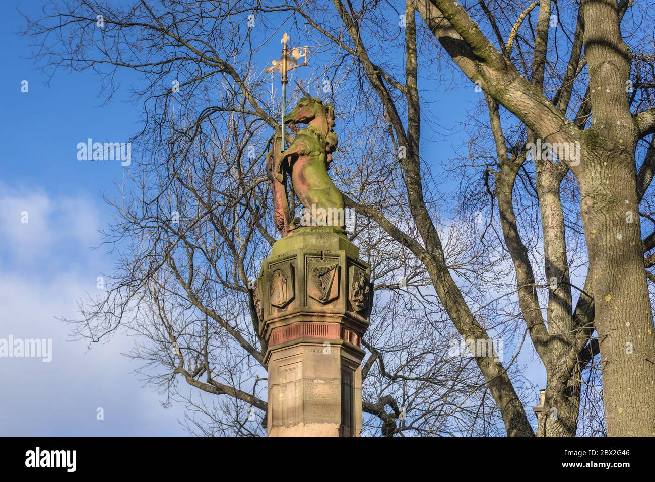 One of memorial Masons Pillars in The Meadows public park in Edinburgh