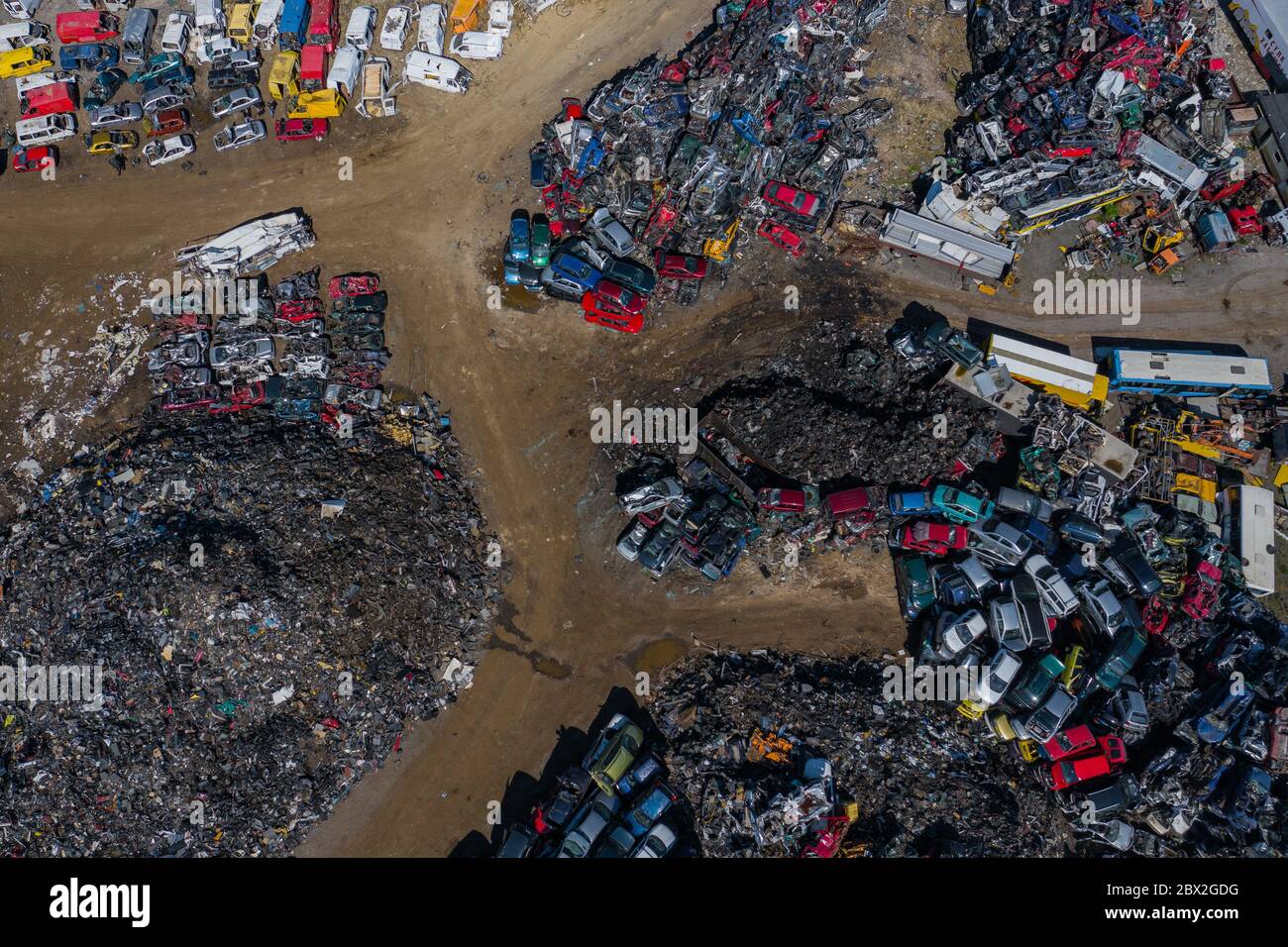 Aerial view auto junkyard in hi-res stock photography and images - Alamy