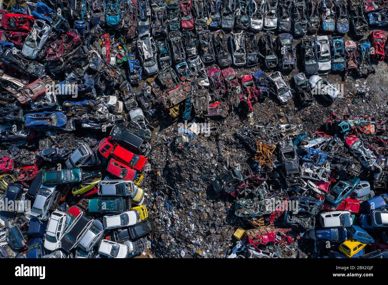 Aerial view auto junkyard in hi-res stock photography and images - Alamy