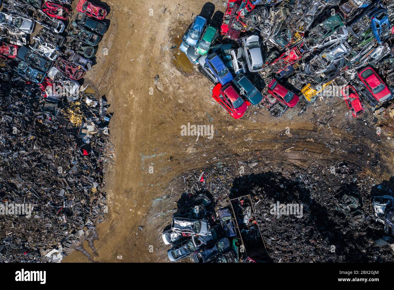 Aerial view auto junkyard in hi-res stock photography and images - Alamy