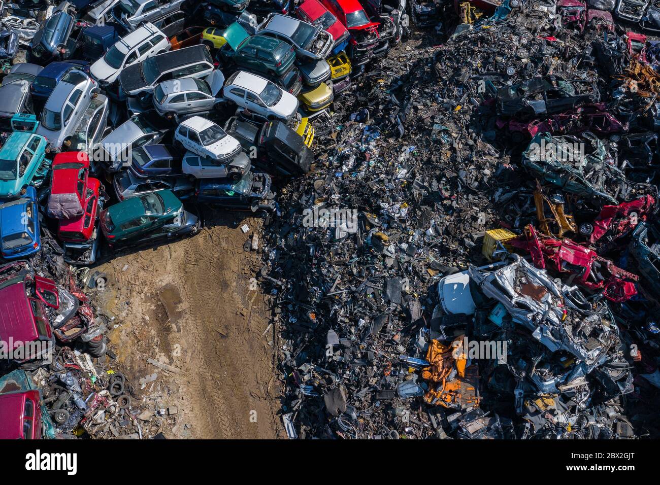 Aerial view auto junkyard in hi-res stock photography and images - Alamy