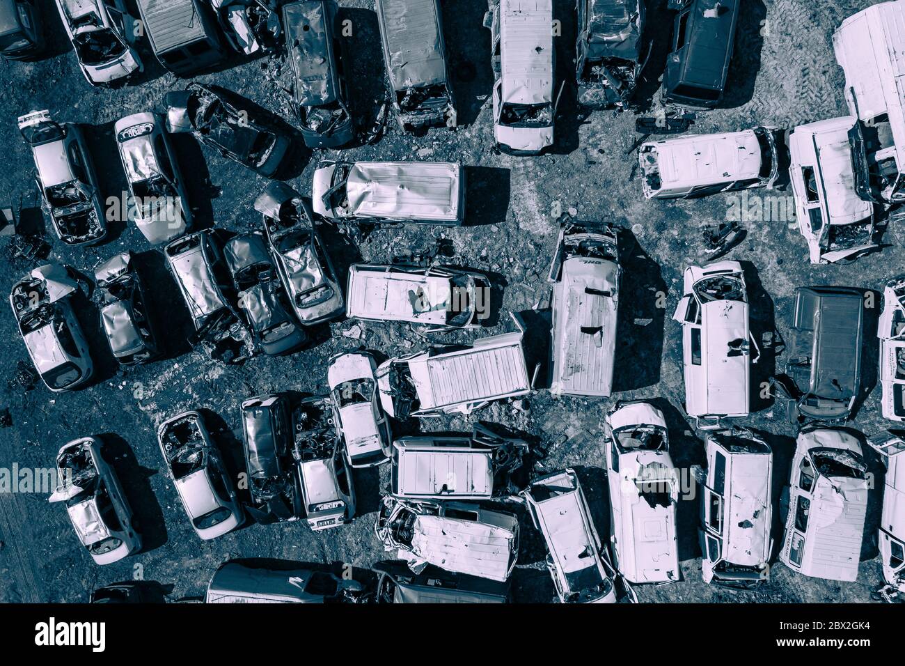 Aerial view auto junkyard in hi-res stock photography and images - Alamy
