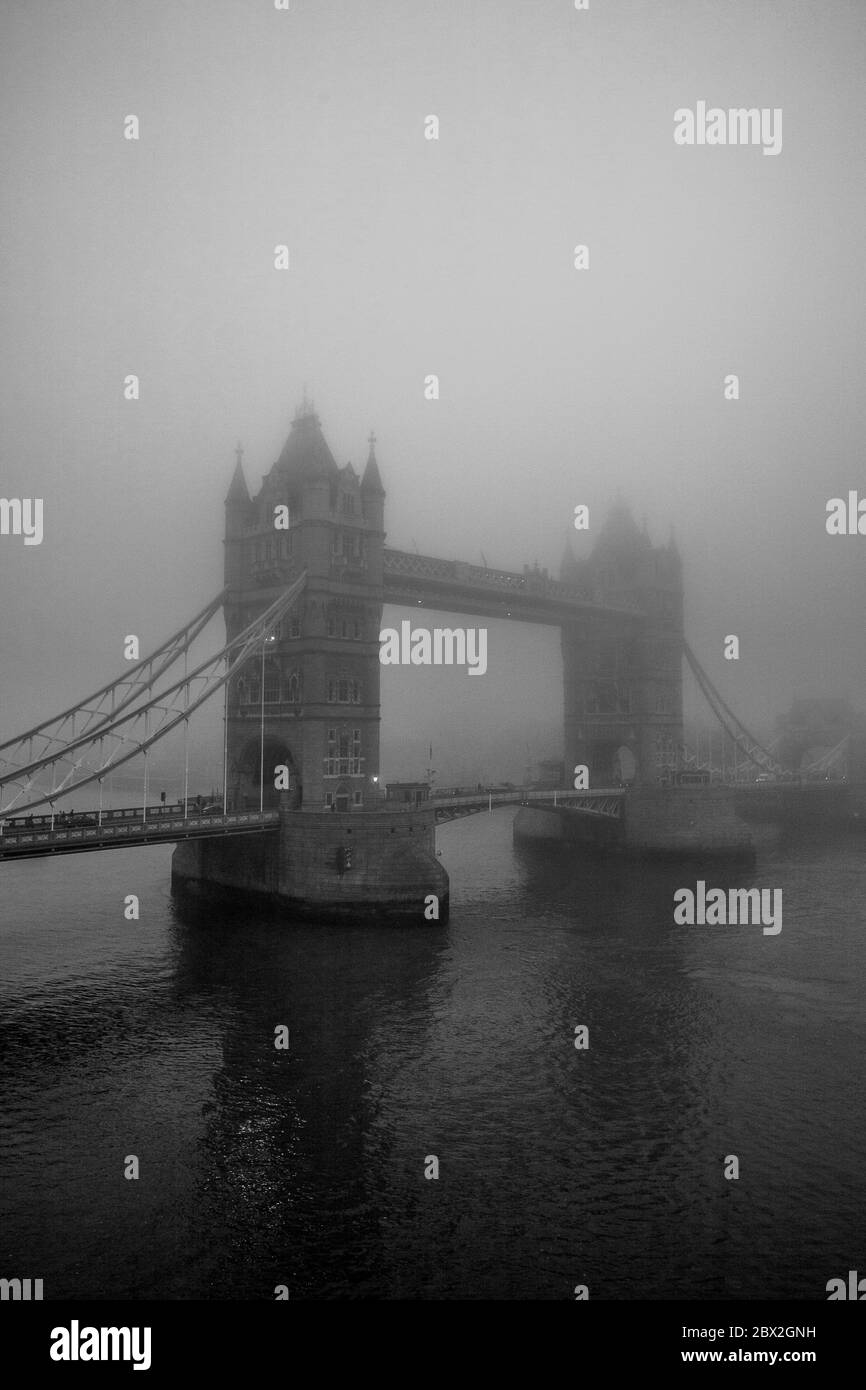 Tower Bridge In The Fog, London, England, UK Stock Photo