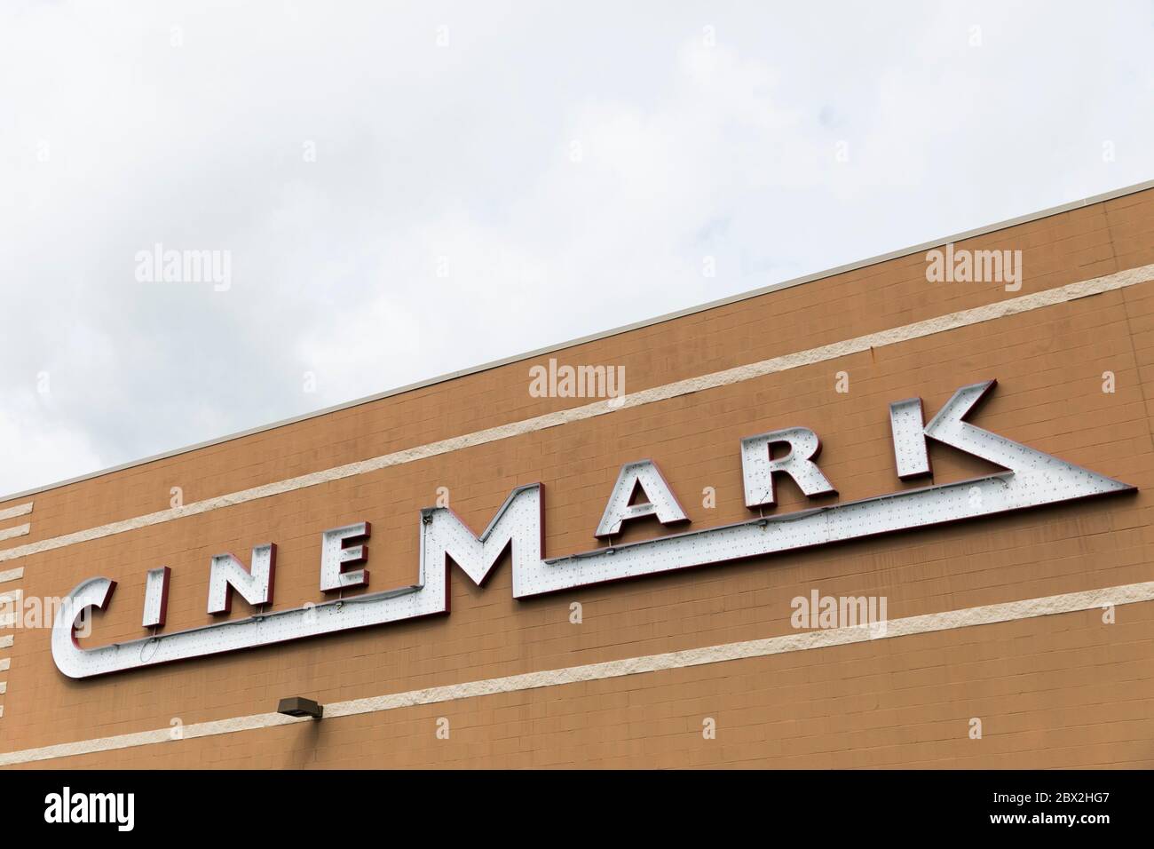 A logo sign outside of a Cinemark movie theater location in Bridgeport