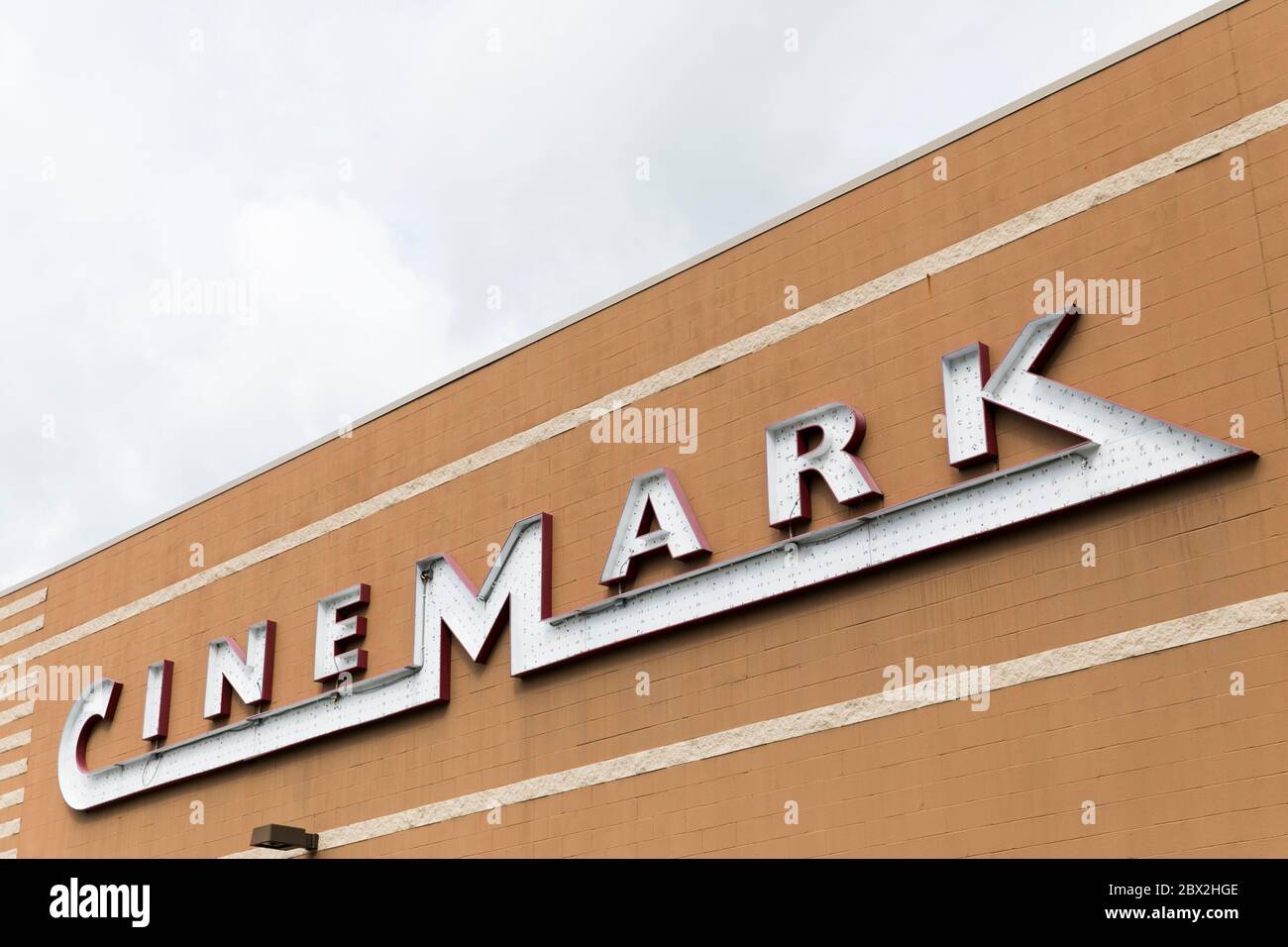 A logo sign outside of a Cinemark movie theater location in Bridgeport