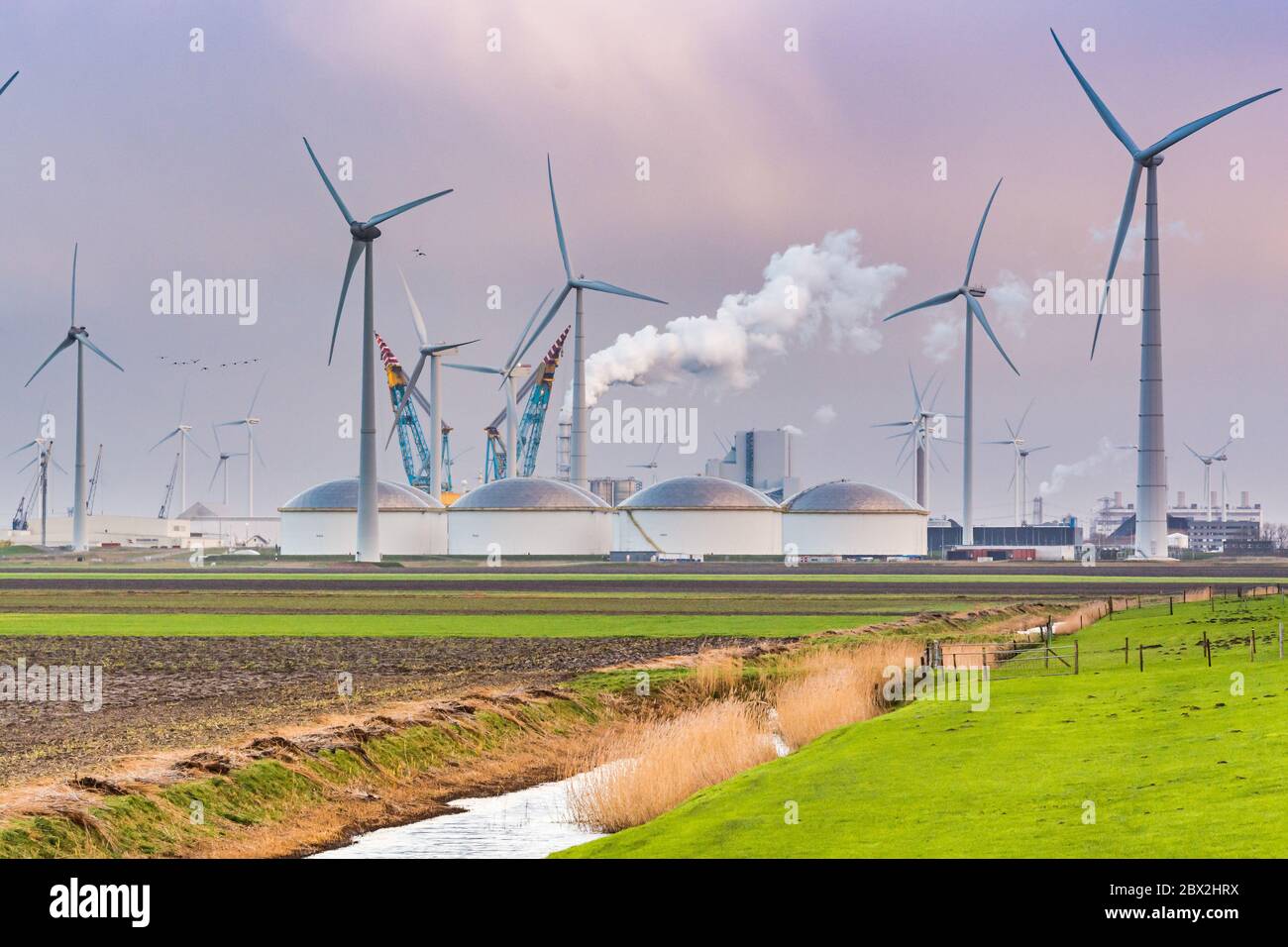 Eemshaven, Netherlands - January 10, 2020. Industrial part by the sea in winter Stock Photo