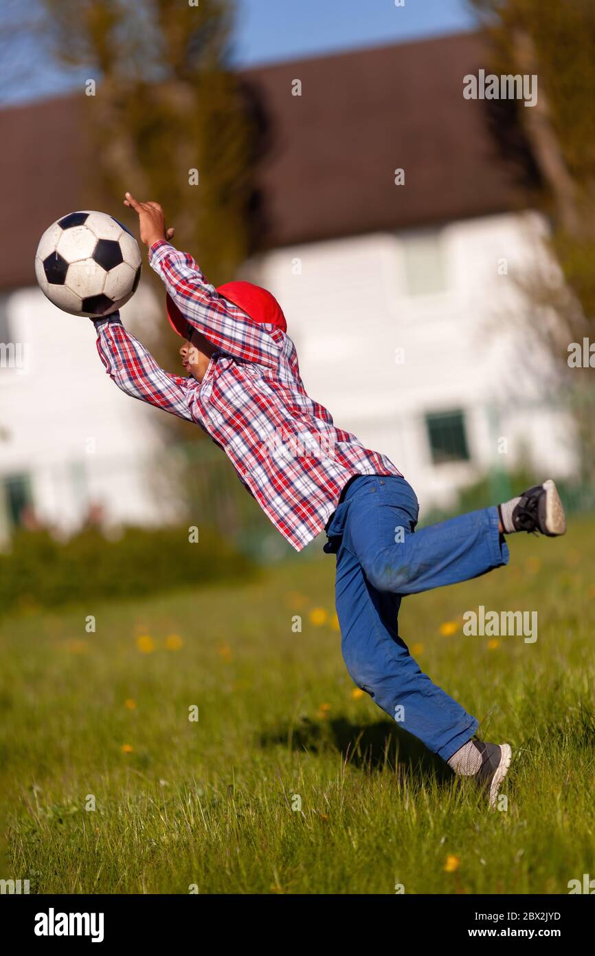 Sport football action shooting goal hires stock photography and images