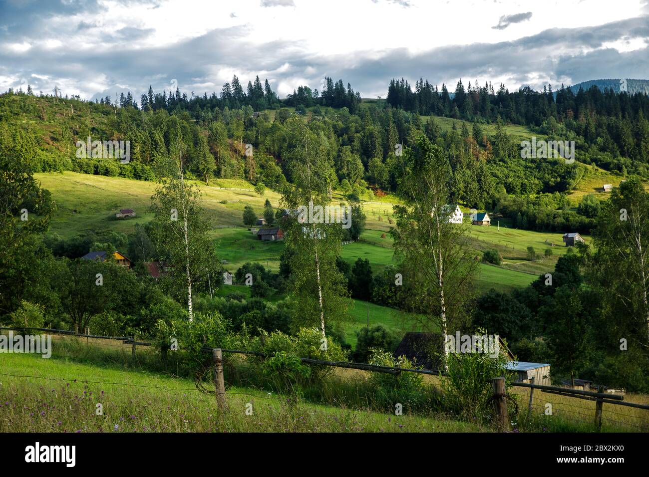 Views of the Carpathians - this is a beautiful country in the mountains of the Carpathians after sunset. Carpathians are located in Ukraine. In the Ca Stock Photo