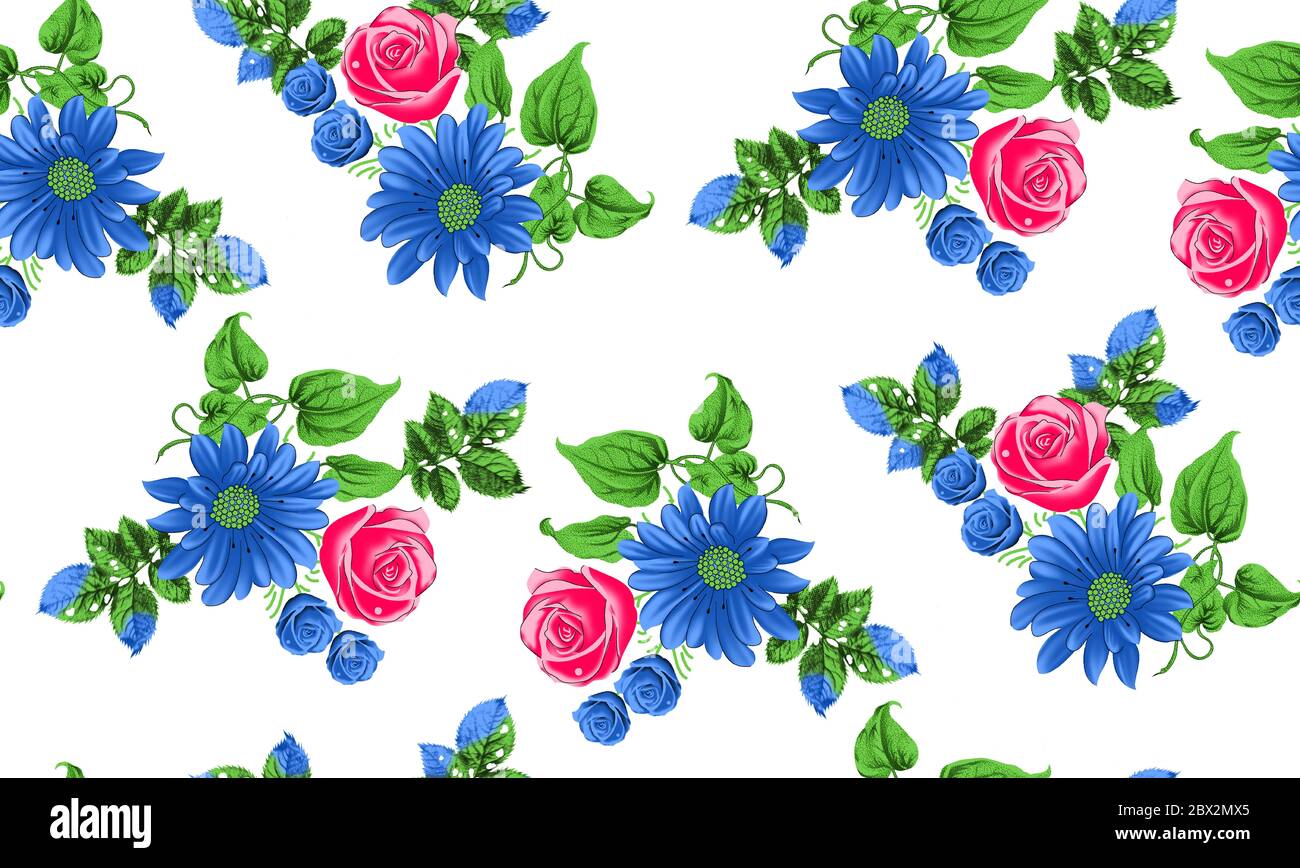Seamless pattern with spring flowers and leaves. Hand drawn background ...