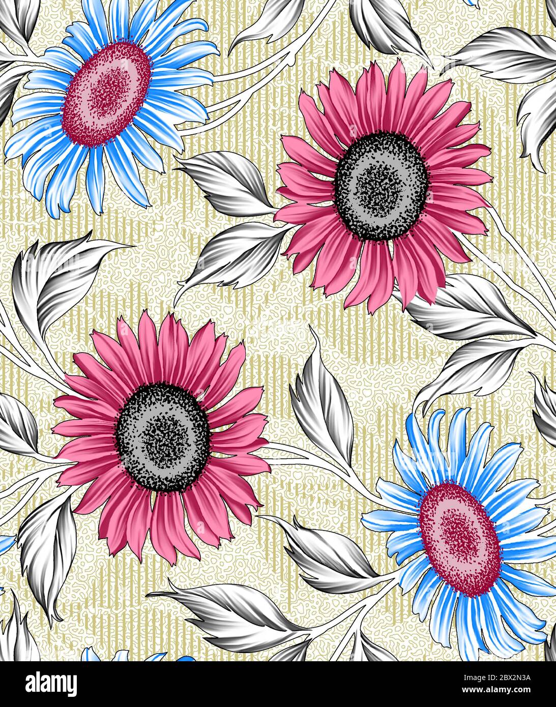Seamless pattern with spring flowers and leaves. Hand drawn background ...