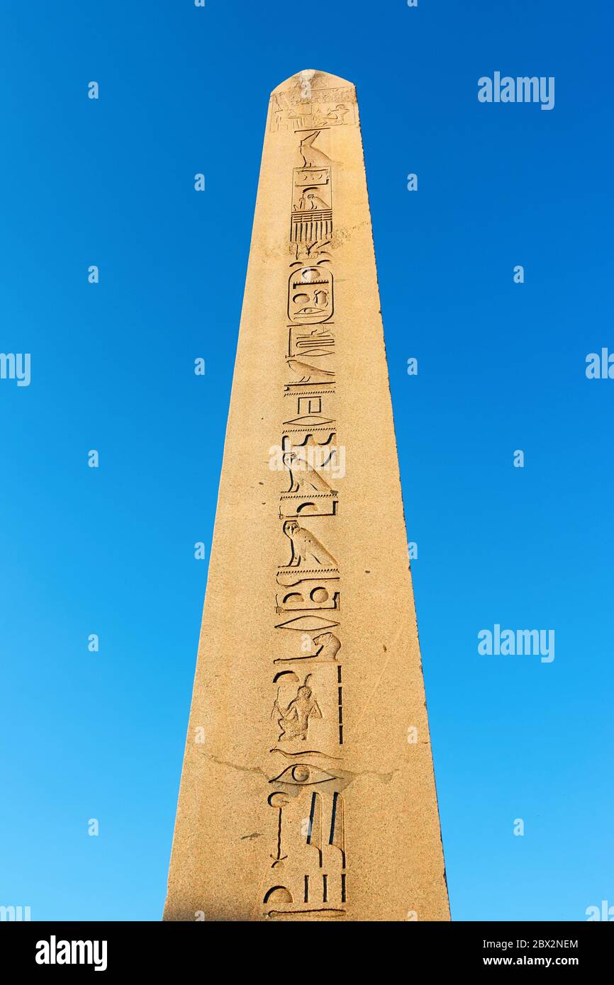 Obelisk of Theodosius - Ancient egyptian column with hieroglyphs in Istanbul, Turkey Stock Photo