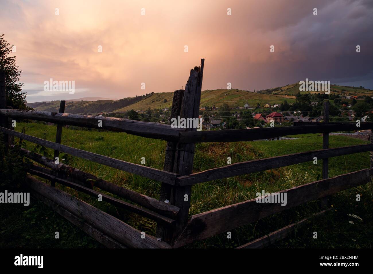 Views of the Carpathians - this is a beautiful country in the mountains of the Carpathians after sunset. Carpathians are located in Ukraine. In the Ca Stock Photo