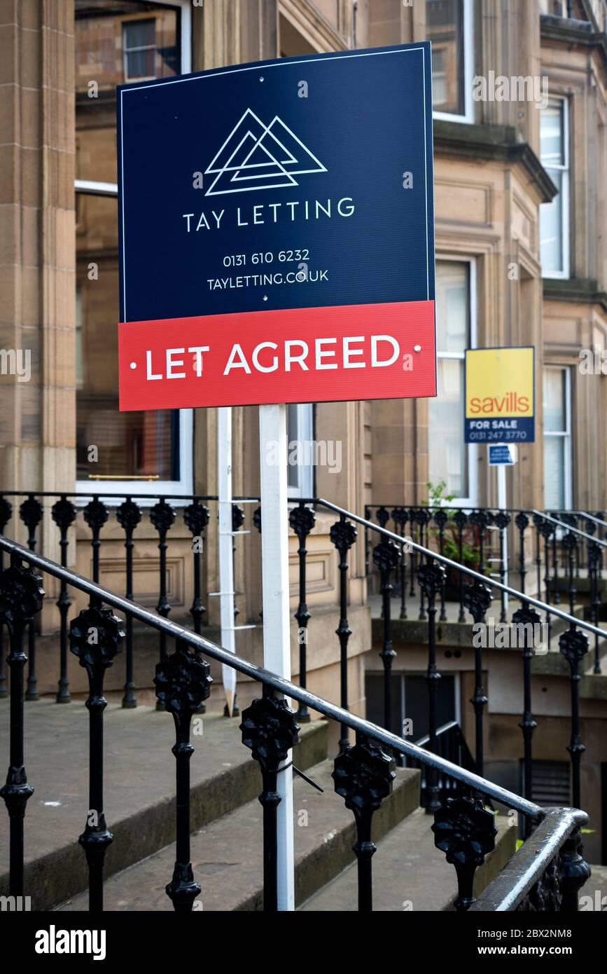 'Let Agreed' sign on a property in Drumsheugh Gardens in Edinburgh's West End. Stock Photo