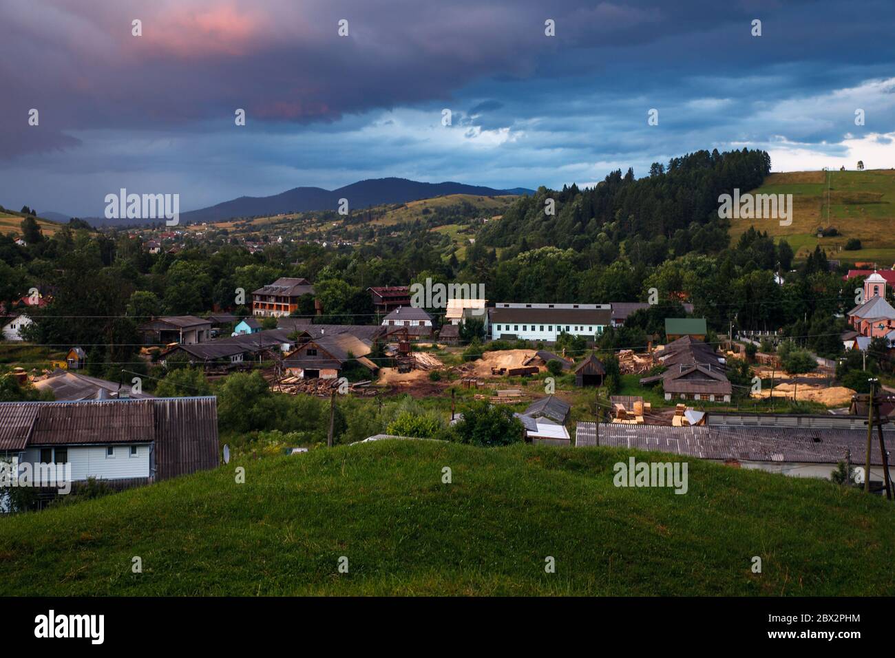 Views of the Carpathians - this is a beautiful country in the mountains of the Carpathians after sunset. Carpathians are located in Ukraine. In the Stock Photo