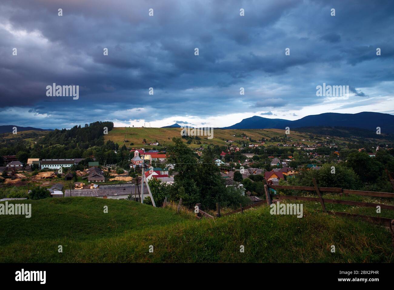 Views of the Carpathians - this is a beautiful country in the mountains of the Carpathians after sunset. Carpathians are located in Ukraine. In the Stock Photo